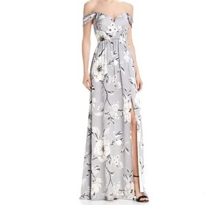 Bariano Maxi Dress Shelly Floral Off Shoulder Silver Gray S